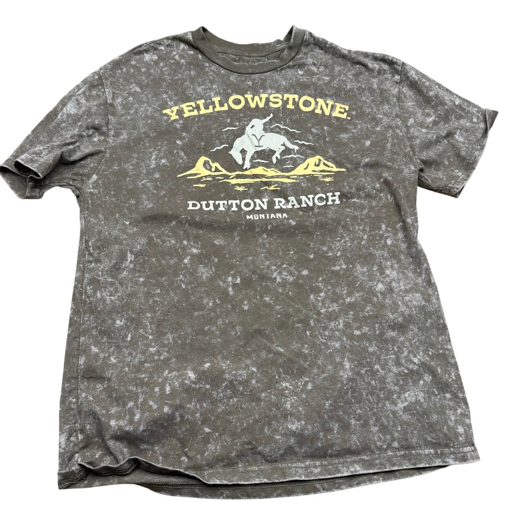 Yellowstone Dutton Ranch Montana Acid Wash Graphic‎ T-Shirt Mens Large Green